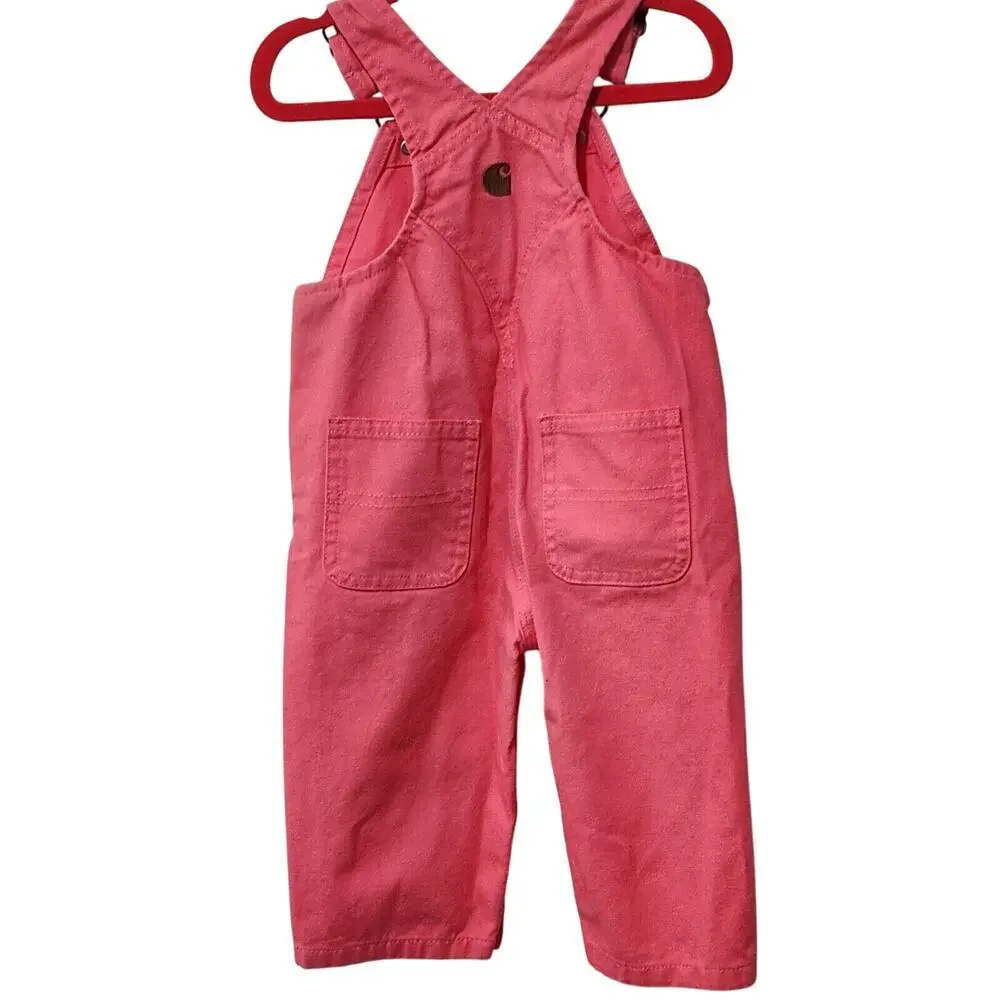 Carhartt GIRLS' LOOSE‎ FIT CANVAS BIB OVERALL OX9712-G Pink Size 9 Months